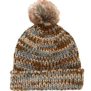 Scala Pronto Knit Beanie with Pompom Brown Grey OSFM NWT
